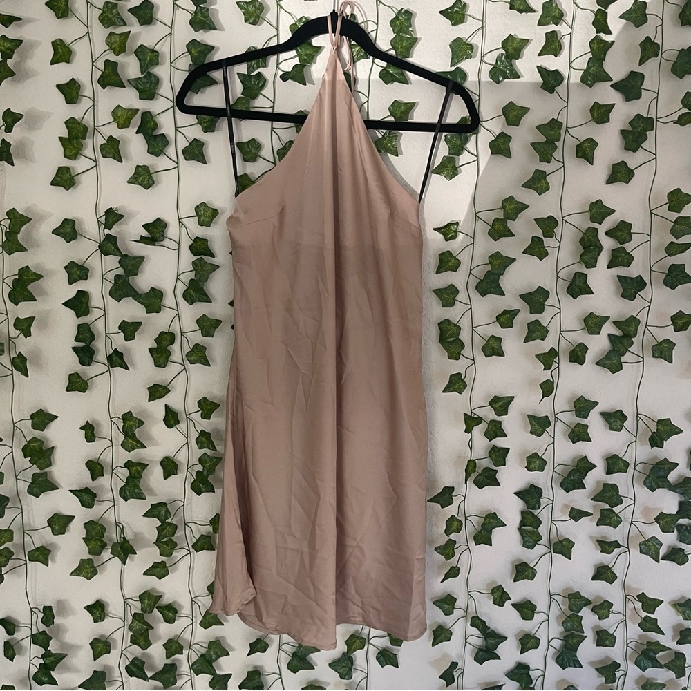 Nude Backless Mini Satin Dress